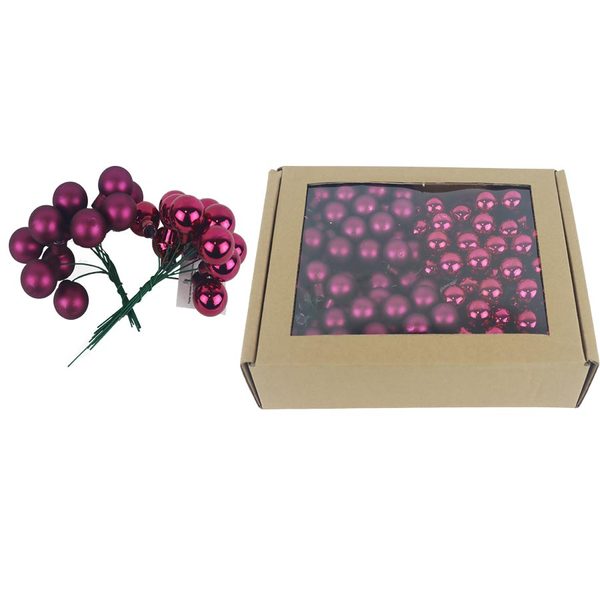 Skleněné baňky na drátku bordó, pr. 2cm, S0570-09/BOX 144 ks - 2 cm