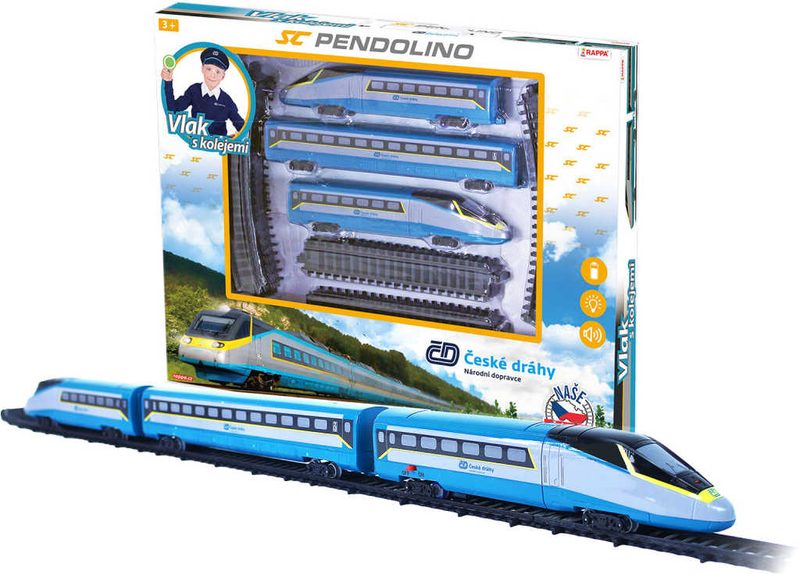 Vlak ČD SC České Dráhy Super City Pendolino s kolejemi na baterie Světlo Zvuk