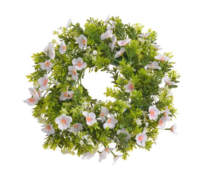 Plastový věnec s květy 33 cm - růžová