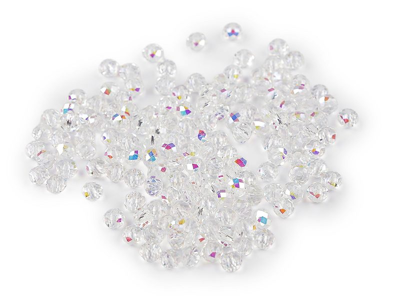 Skleněné korálky broušené ohňovky 4 mm s AB efektem