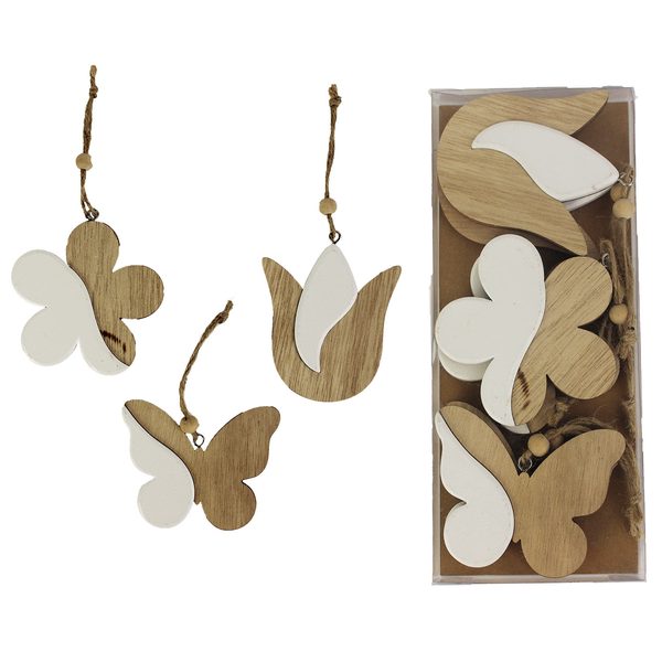 Dřevěné jarní dekorace 6 ks D1435 - 7,5 - 8,5 x 0,5 x 8 - 9 cm