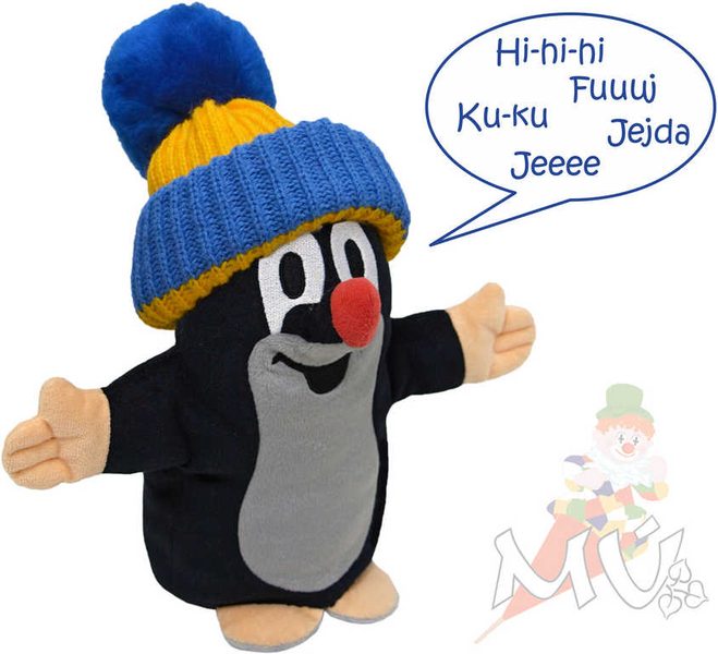 Mluvící maňásek Krtek 25 cm (modrý kulich, zvuk)