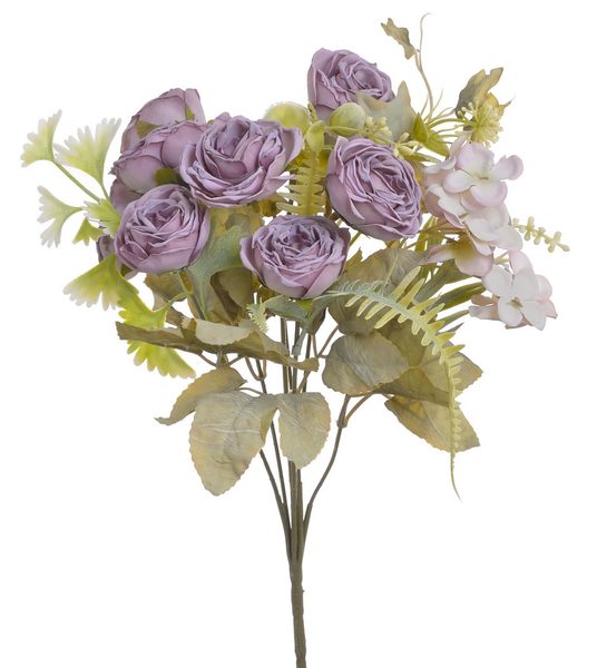 Kytice růží s hortenzií - fialová