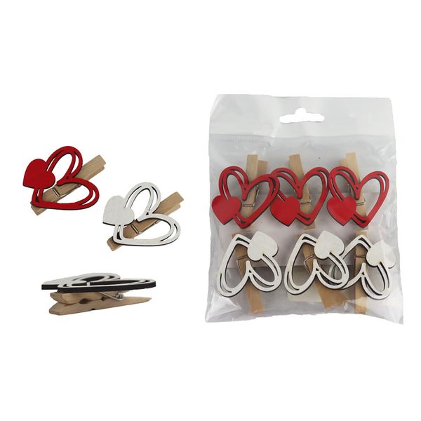 Klip srdce, 6 ks D6032 - 4,5 × 4 × 1,5 cm