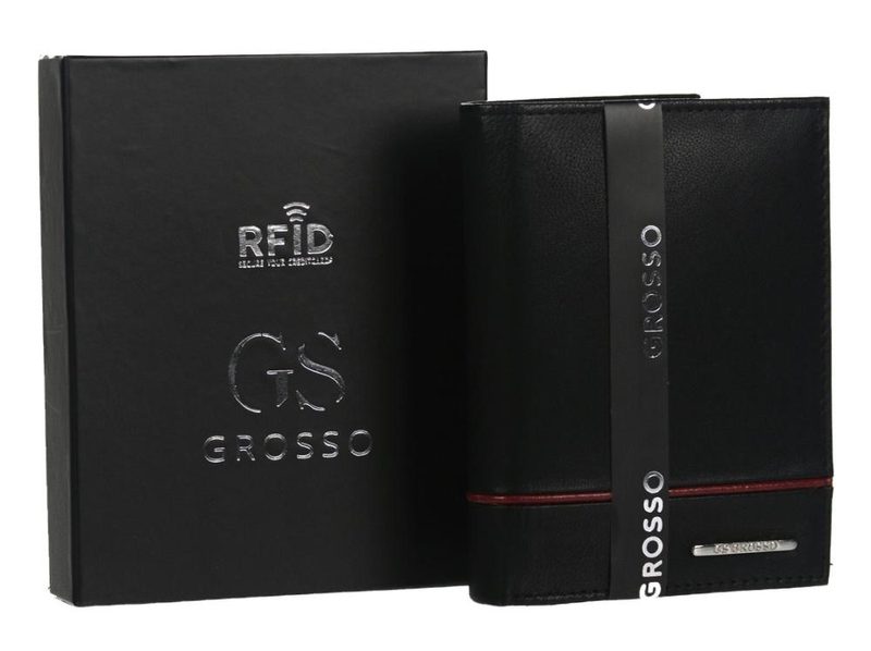 GROSSO Kožená pánská peněženka černá-červená RFID v krabičce