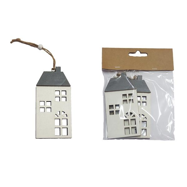 Dekorační domeček k zavěšení, 2 ks D6390 - 10 cm