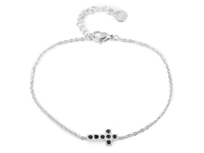 Náramek z nerezové oceli křížek s broušenými kamínky