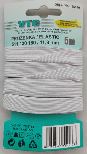 Pruženka plochá 11,9 mm bílá - karta 5 m