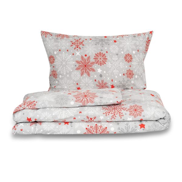 Vánoční povlečení 140x200, 70x90cm VLOČKY červenošedé