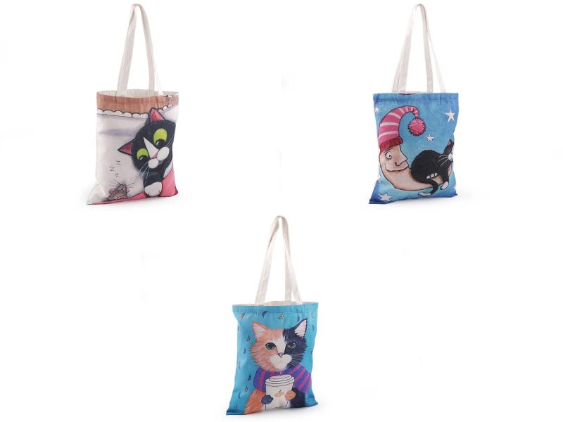 Textilní taška bavlněná kočka 34x40 cm