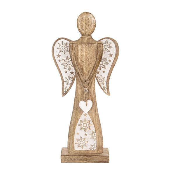 Anděl s bílým srdcem a vločkami O0357 - 20 x 5,5 x 45,5 cm