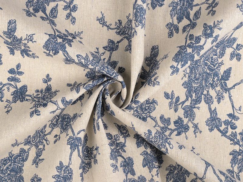 Bavlněná metráž / imitace lnu hrubší, květy METRÁŽ