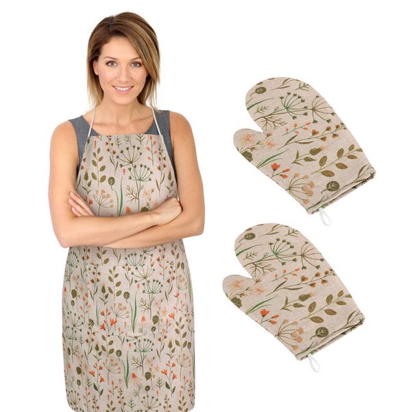 Kuchyňská zástěra+chňapka 2ks DITA Zelená,Oranžová,Béžová 1750/406