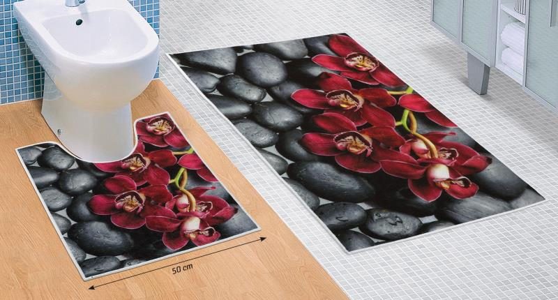 Koupelnové předložky 3D tisk sada - sada (60x100, 50x60 cm WC ) orchidea