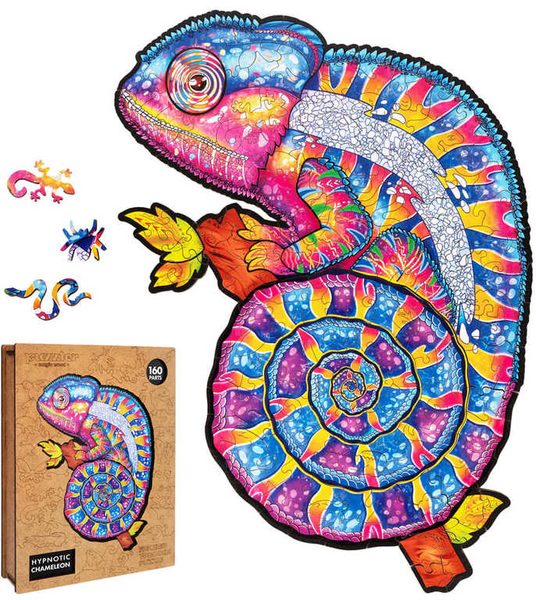 PUZZLER DŘEVO Hypnotický chameleon 21x30cm dekorativní skládačka 160 dílků