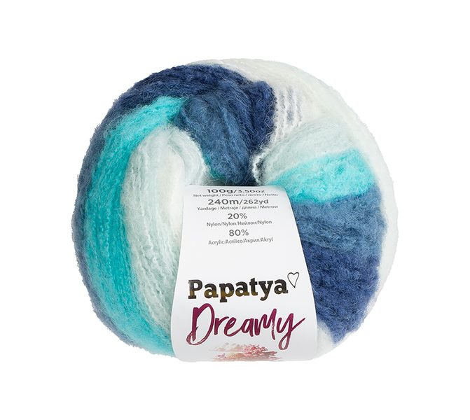 Příze PAPATYA DREAMY Tyrkysová,Modrá,Bílá 08 100g / 240 m