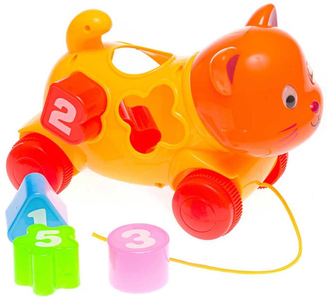 Baby Tahací kočka vkládací na provázku set s 5 dílky s čísly