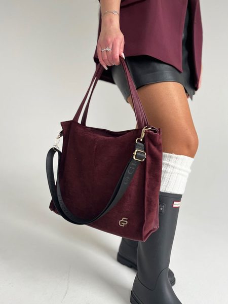 GROSSO Bordová velká kabelka s velurem