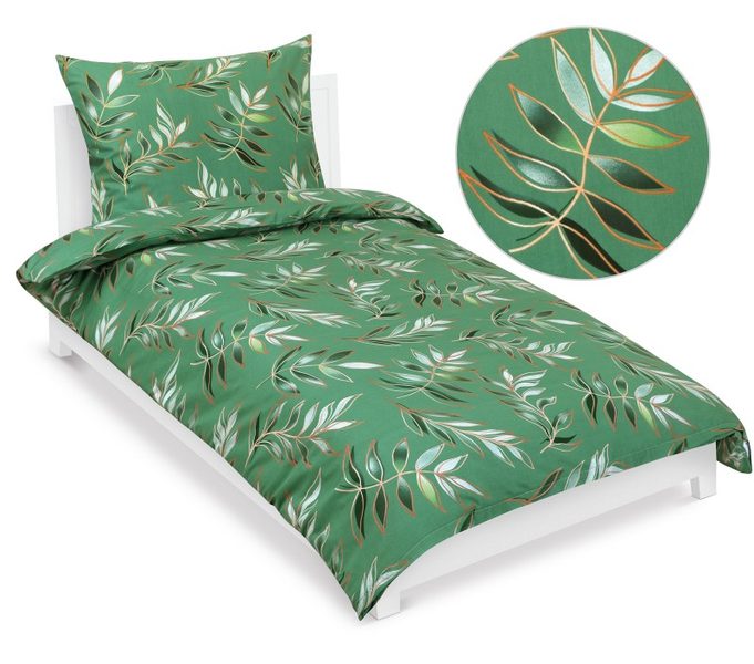 Povlečení bavlněné Zelená,Bílá,Béžová 90/646 140x200, 70x90 cm