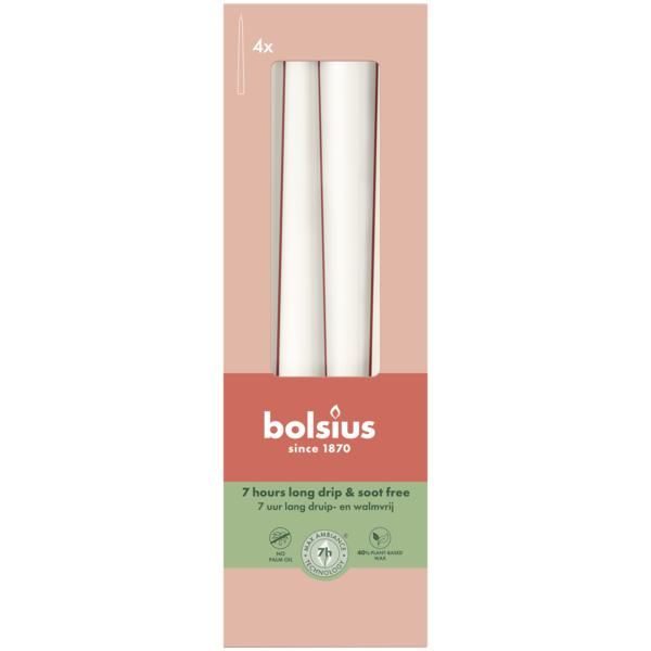 Kónické svíčky Bolsius 4 ks, 245/24 mm, bílá