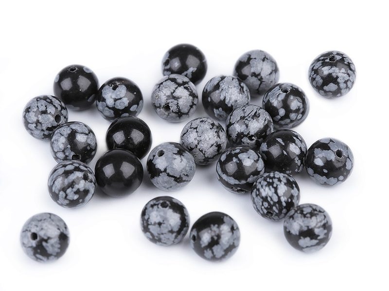 Minerálové korálky Obsidián vločkový Ø8 mm balení 40 kusů