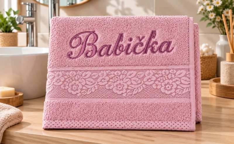 Froté ručník orchidea s výšivkou BABIČKA Růžová 76/013
