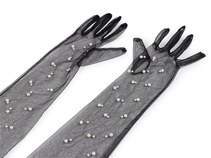 Dlouhé společenské rukavice tylové s perlami