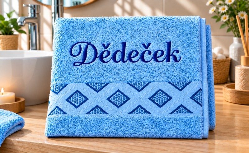 Froté ručník kolekce Diamant s výšivkou Dědeček Modrá D/425