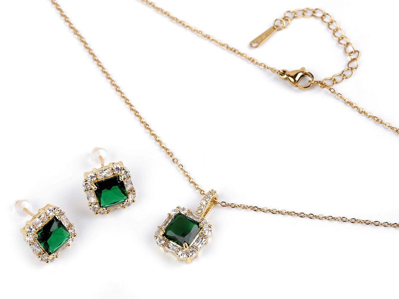 Sada náhrdelník a náušnice z nerezové oceli s broušenými kamínky