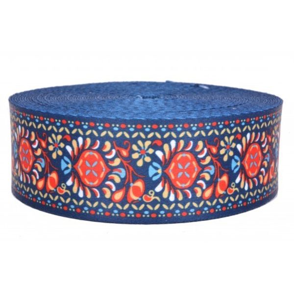 Popruh vzor 01 hladký tisk šíře 5cm modrý návin 5 METRŮ