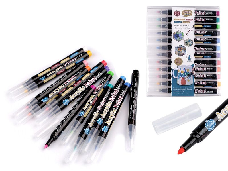 Kreativní akrylový fix / popisovač sada 12 ks, 2 mm