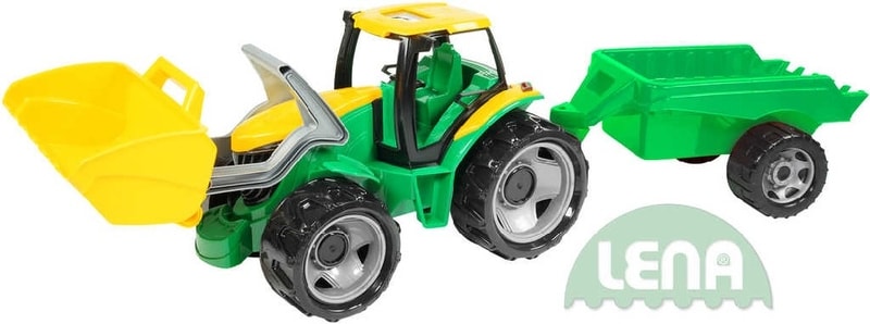 Traktor plastový zelený set se lžící a přívěsem 110cm v krabici