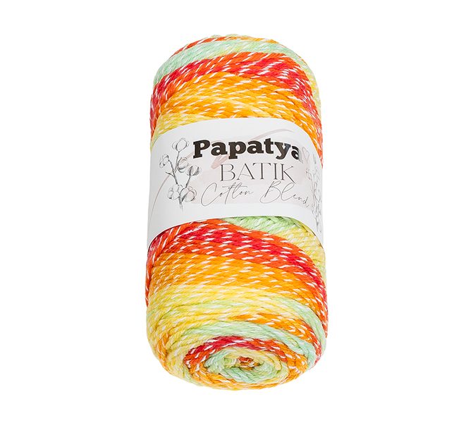 Příze PAPATYA COTTON BLEND batik Bílá,Žlutá,Světle zelená 1004 100g / 225 m