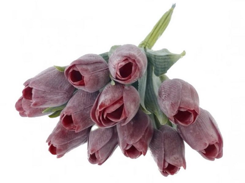 Umělé tulipány s listem 6 ks - tmavá červená