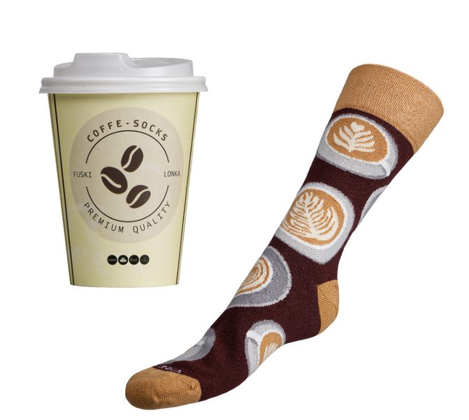 Ponožky Káva v dárkovém balení - 42-45 hnědá,žlutá