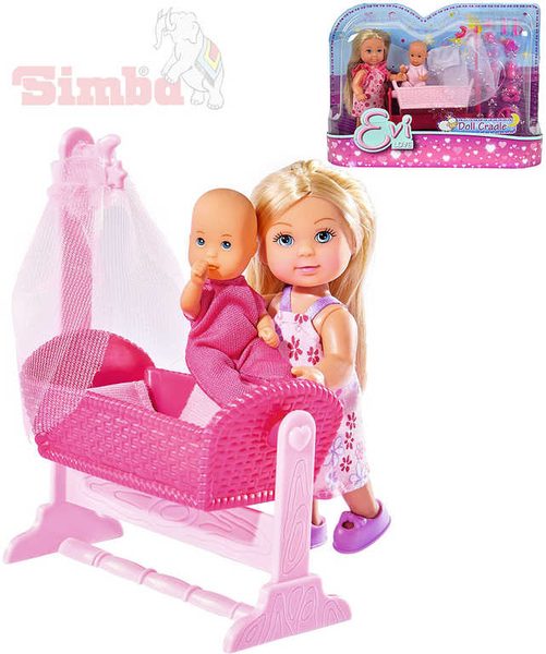 Panenka Evička 12cm set s miminkem v kolébce a doplňky 2 druhy