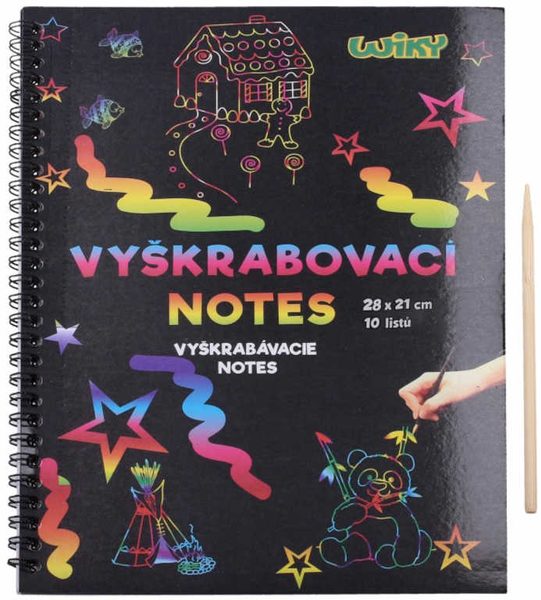 Notes vyškrabovací duhový 28x21cm 10 listů set s nástrojem