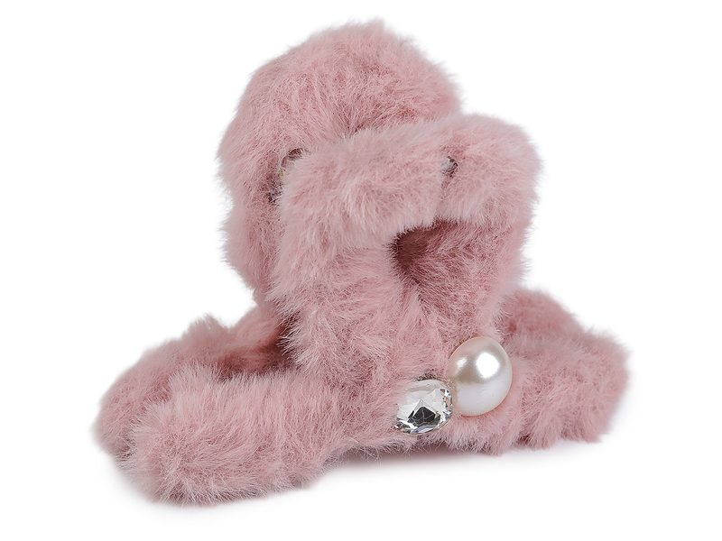 Skřipec do vlasů kožešinový s perlou a broušeným kamenem