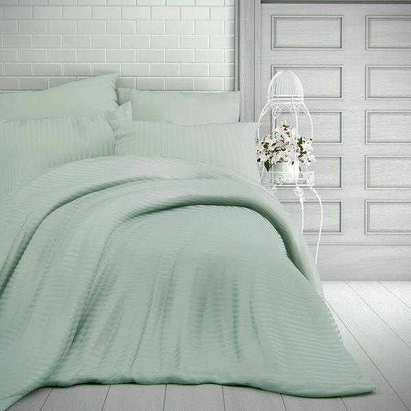 Francouzské saténové povlečení s proužkem 1+2, 240x200, 70x90cm OLIVOVÉ