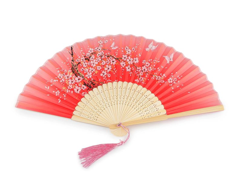 Vějíř textilní s metalickými detaily