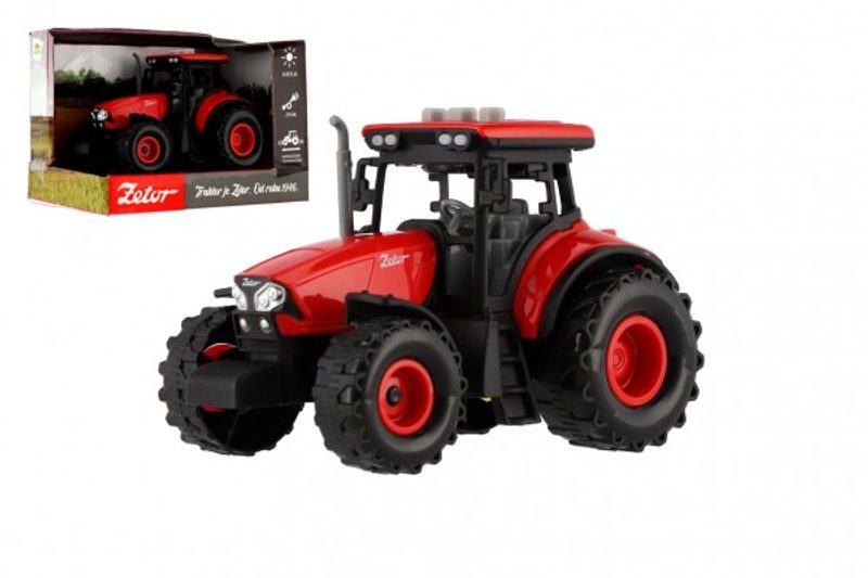 Traktor Zetor plast 9x14cm na setrvačník na bat. se světlem se zvukem v krabici 18x12x10,5cm