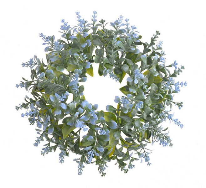 Plastový věnec s modrými květy 27 cm