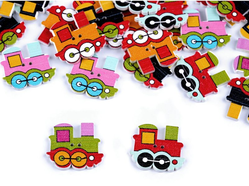 Dřevěný dekorační knoflík lokomotiva mix 10 kusů