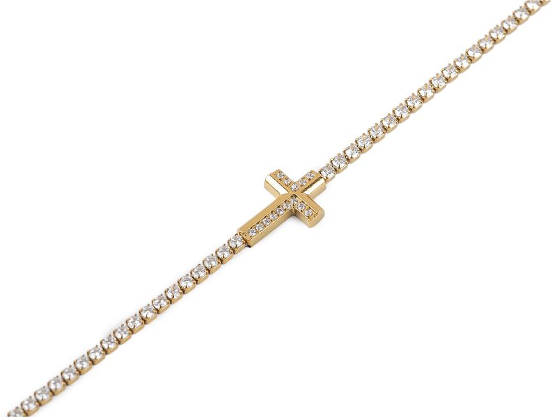 Štrasový náramek z nerezové oceli křížek