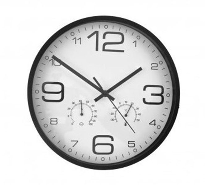 Hodiny nástěnné kov tepl./vlhk. černé pr. 33 cm - dia 33 cm