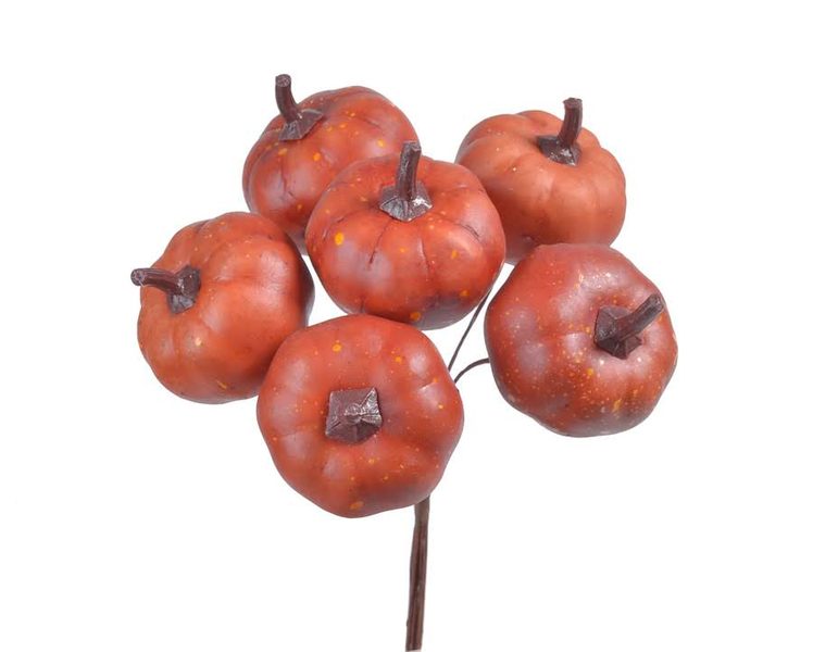 Umělé mini dýně na drátku 6 ks - hnědá