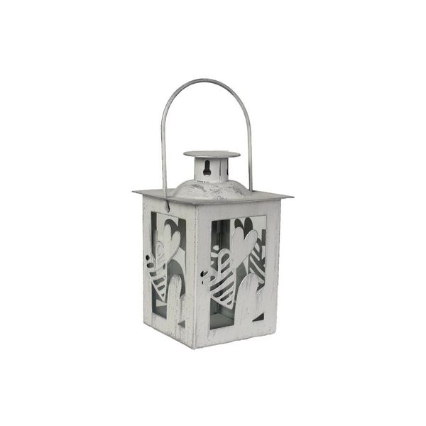 Mini lucernička se srdíčky bílo-stříbrná 11,5 cm – elegantní romantická dekorace K1998