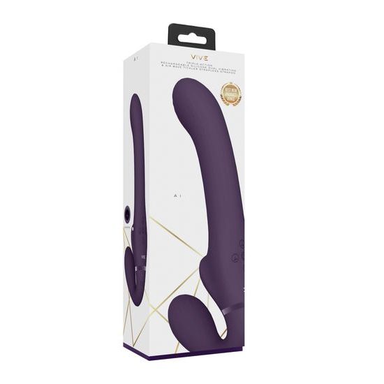 VIVE Ai Dual Vibrating & Air Wave Tickler Strapless Strapon Purple