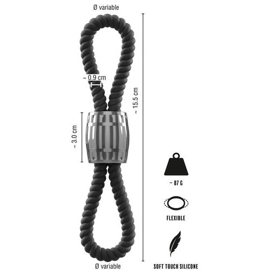 Rebel Heavy Rope Cock Strap with 2 Loops Black