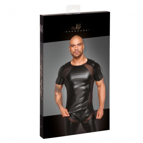 Noir Handmade H056 Men's T-Shirt Made of Powerwetlook with 3D Net Inserts